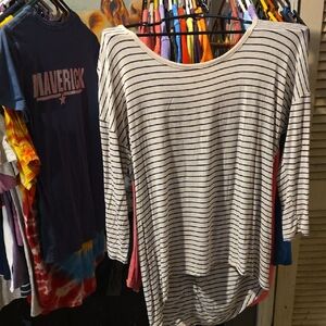 Pink Rose Black and White Striped Long Sleeve Top